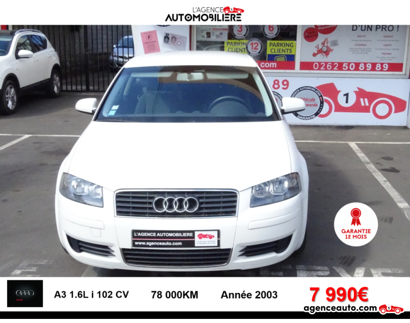 Achat voiture occasion, Auto occasion pas cher | Agence Auto Audi A3 A3 1.6L ESSENCE 102CV Blanc Année 2003 Manuelle Essence
