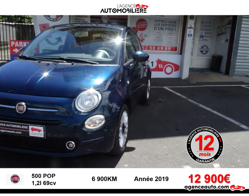 Achat voiture occasion, Auto occasion pas cher | Agence Auto Fiat 500 1.2 8V 69 POP Bleu Année 2019 Manuelle Essence