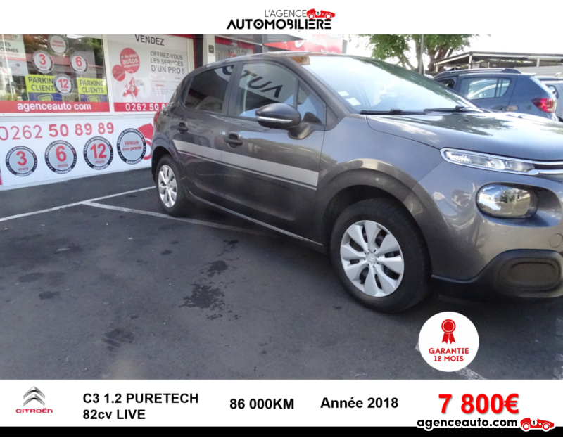Achat voiture occasion, Auto occasion pas cher | Agence Auto Citroen C3 1.2 PURETECH 82CV LIVE Gris Année 2018 Manuelle Essence