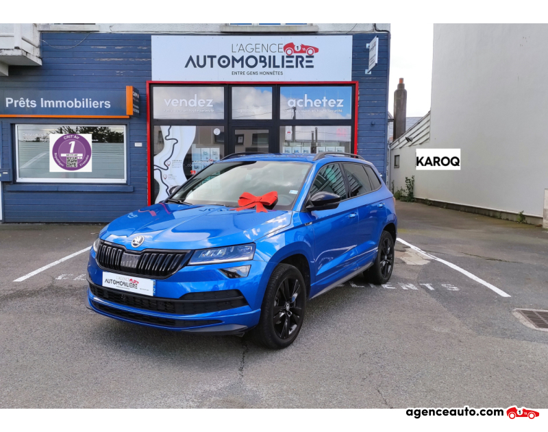 Achat voiture occasion, Auto occasion pas cher | Agence Auto Skoda Karoq 1.5 TSI 150cv DSG7 SPORTLINE Faible km Bleu Année 2021 Automatique Essence