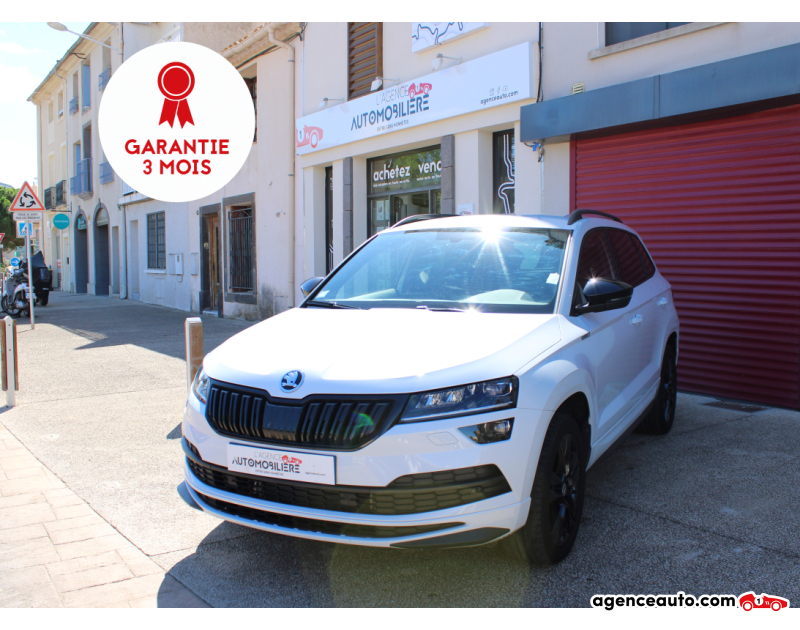 Achat voiture occasion, Auto occasion pas cher | Agence Auto Skoda Karoq 1.5 TSI 150 ch DSG7 Sportline ( Radar de recul , Carplay , GPS , Sièges chauffants ) Blanc Année 2019 Automatique Essence