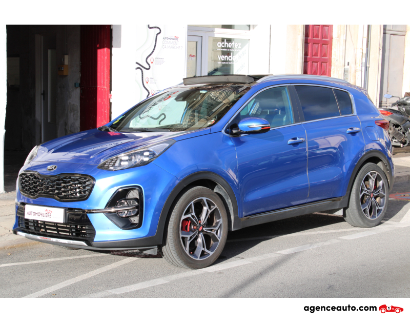 Achat voiture occasion, Auto occasion pas cher | Agence Auto Kia Sportage 1.6 CRDI 135 GT LINE PREMIUM 4X2 DCT BVA ISG ( Entretien Kia, Toit ouvrant, Caméra 360 ... ) Bleu Année 2019 Automatique Diesel