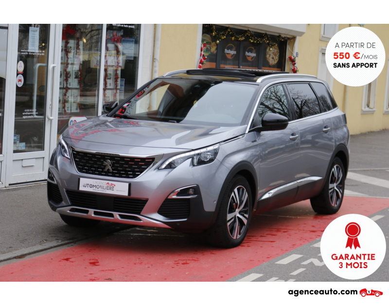 Achat voiture occasion, Auto occasion pas cher | Agence Auto Peugeot 5008 7 PLACES 2.0 BlueHDI 180 GT-Line EAT8 (TO, CarPlay, Attelage) Gris Année 2019 Automatique Diesel